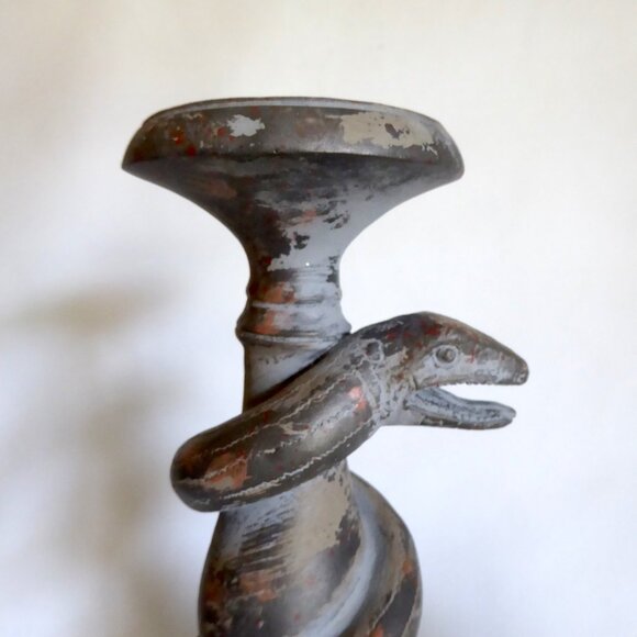 13.75” HOLIDAY BARN GOTHIC HALLOWEEN SERPENT COILED SNAKE CANDLE STICK HOLDERS - Picture 5 of 13